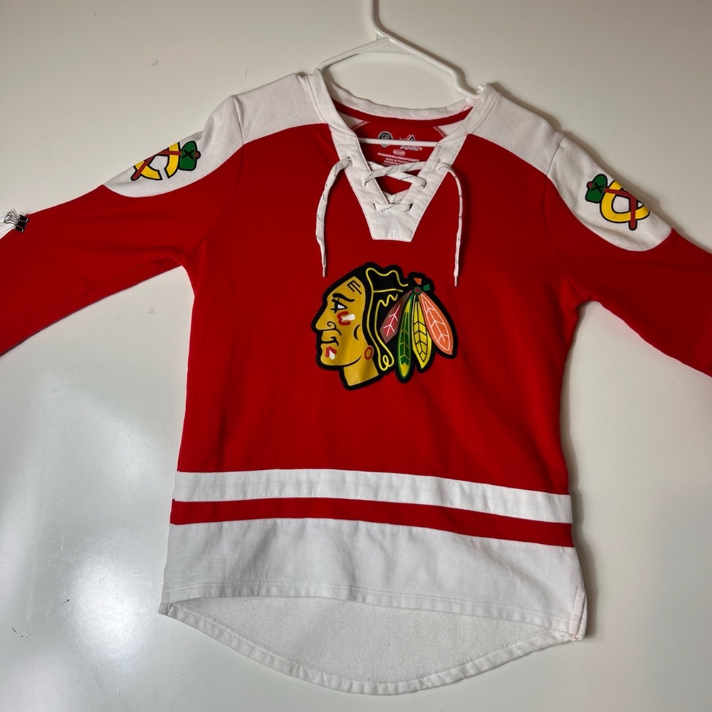 Majestic‎ NHL Chicago Blackhawks Womens Small Lace Up Sweatshirt Fan Wear